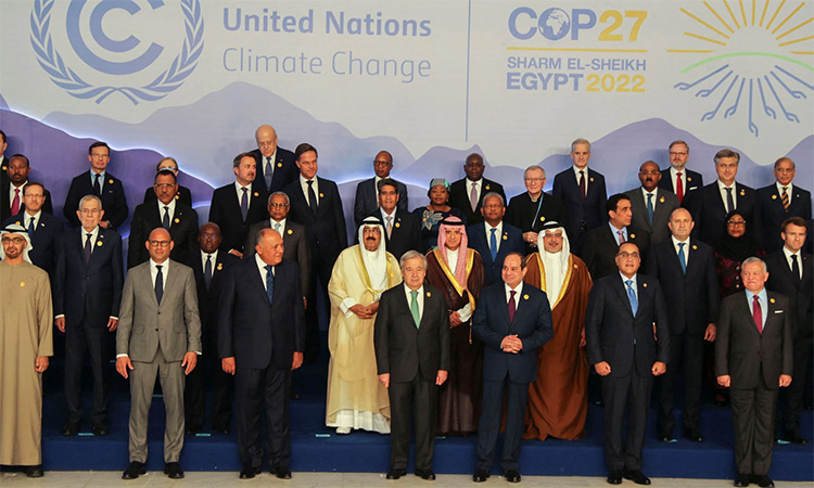 Leaders of COP27 member countries pose for a family photo during the climate summit in Sharm el-Sheikh, Egypt. Reuters