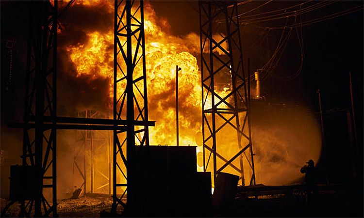 Ukraine power plant effuses fire after a major Russian attack.