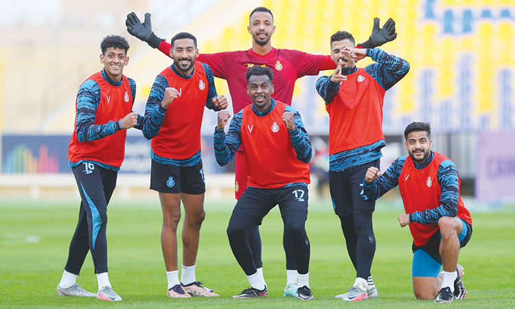 Al Nasr players attend a training session ahead of their match against Al Bataeh. Courtesy: Twitter