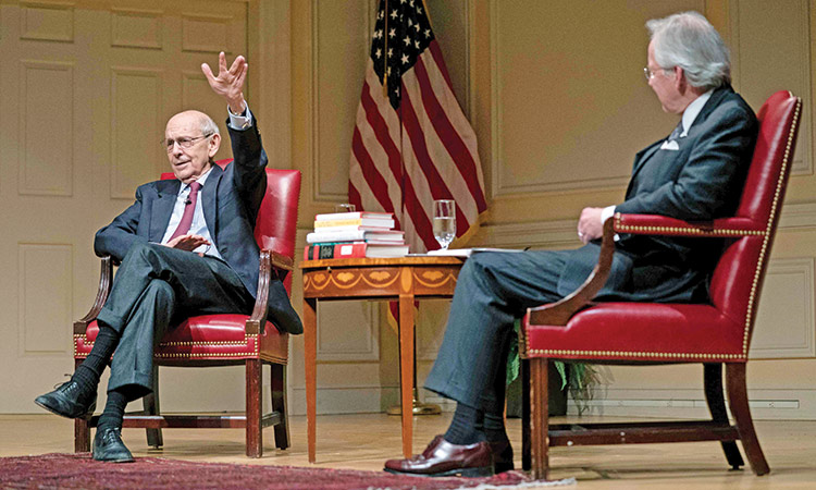 Supreme Court Justice Stephen Breyer (left) speaks with Counsellor to the Chief Justice Jeffrey P. Minear during an event at the Library of Congress for the 2022 Supreme Court Fellows Programme hosted by the Law Library of Congress in Washington.  Agence France-Presse