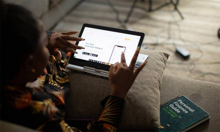 Oluwatosin Olaseinde, founder of Money Africa & Ladda, working remotely from her home in Lagos, Nigeria. Reuters