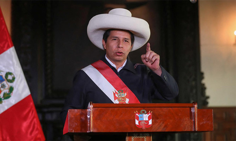 Pedro Castillo addresses the nation in a recorded message, in Lima, Peru. Reuters