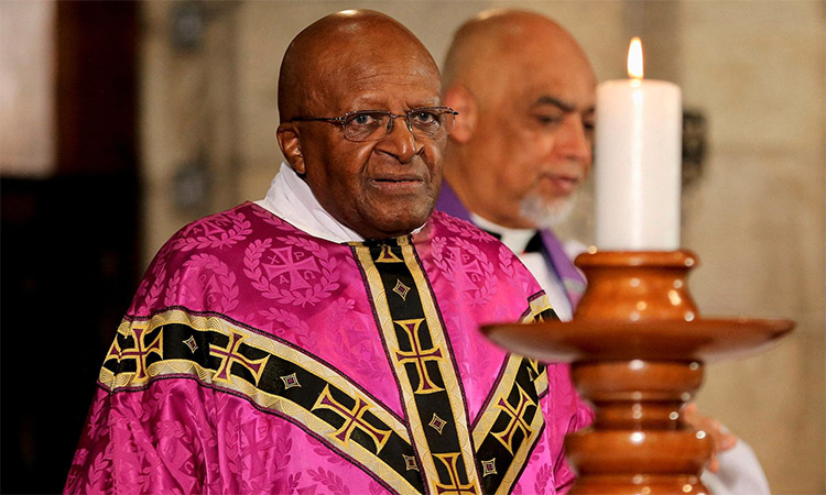 Former Archbishop of Cape Town and veteran anti-apartheid campaigner Desmond Tutu holds a mass at Cape Town's Anglican church. File/Reuters