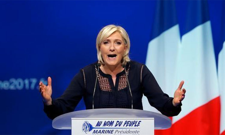Marine Le Pen addresses supporters during a political rally in Metz, France. Reuters