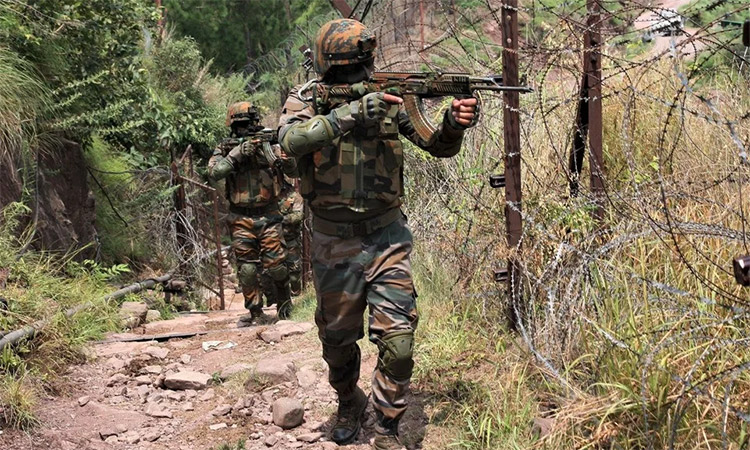 Indian soldiers on a routine patrolling duty in a tribal area.