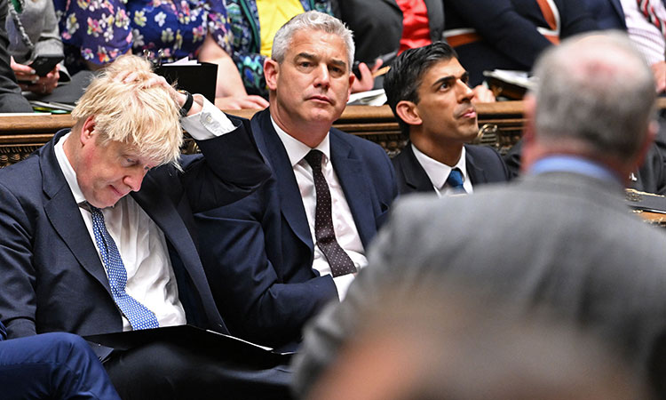  Boris Johnson (left), Stephen Barclay (centre) and Rishi Sunak during a session in the House of Commons in London. File/AFP