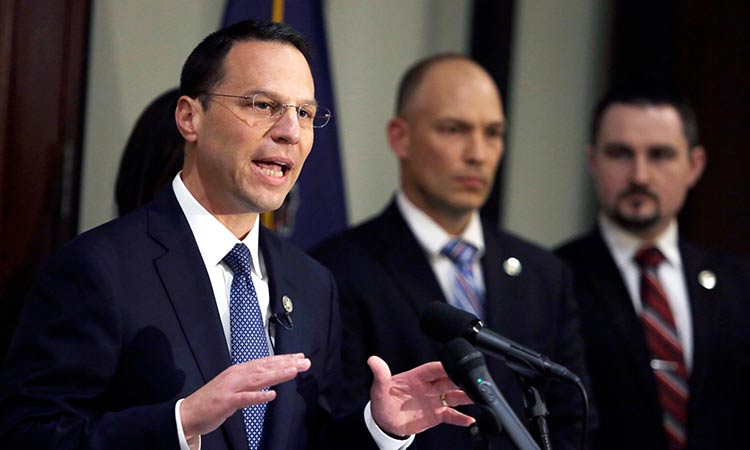 Josh Shapiro, the Pennsylvania attorney general, during a news conference in May. File/AP