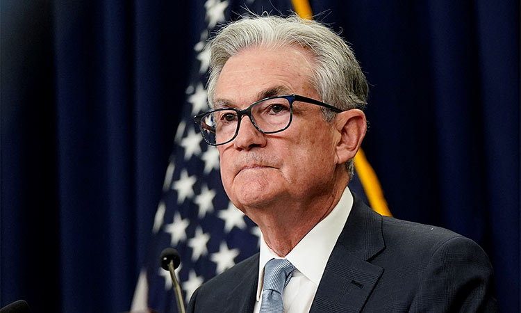 US Federal Reserve Board Chairman Jerome Powell faces reporters after the Federal Reserve raised its target interest rate by three-quarters of a percentage point to stem a disruptive surge in inflation. Reuters