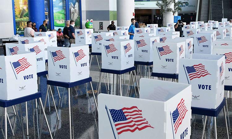 Election workers prepare a voting center in Florida. (Twitter)