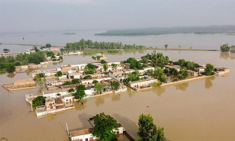 An aerial view of a flooded area of Charsadda district in the Khyber Pakhtunkhwa province of Pakistan. AFP
