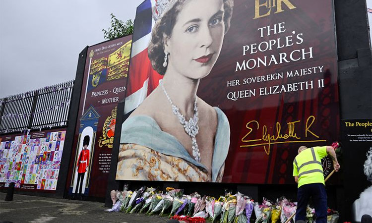 Depiction of Britain's Queen Elizabeth is seen on a building, following Queen's passing, in Belfast, Northern Ireland. Reuters