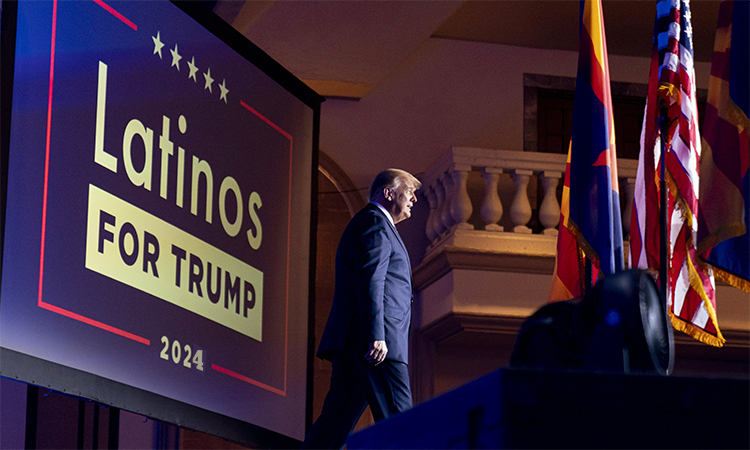 Former president Donald Trump arrives for a Latinos for Trump Coalition roundtable at Arizona Grand Resort & Spa in Phoenix. AP