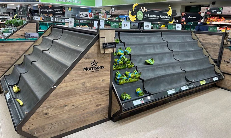 View of sparsely stocked shelves in Morrisons in Dover in Kent, Britain. Reuters