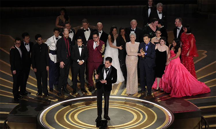 Daniel Kwan, Daniel Scheinert and Jonathan Wang win the Oscar for Best Picture for "Everything Everywhere All at Once" during the Oscars show at the 95th Academy Awards in Hollywood, Los Angeles, California. Reuters