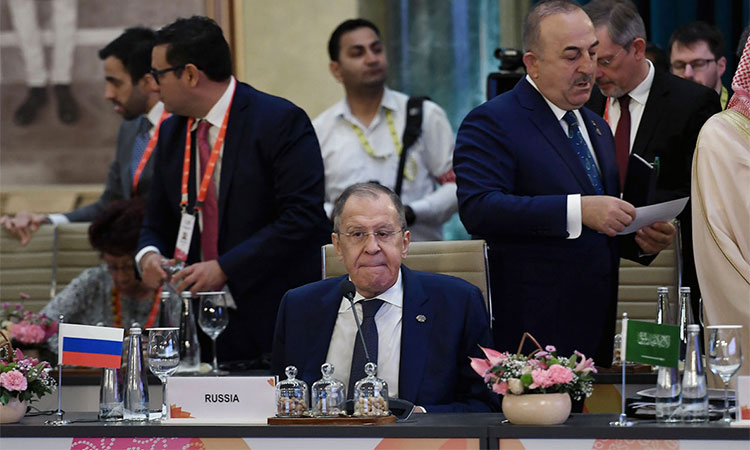 Russian Foreign Minister Sergey Lavrov (center) attends the G20 foreign ministers' meeting in New Delhi. AP