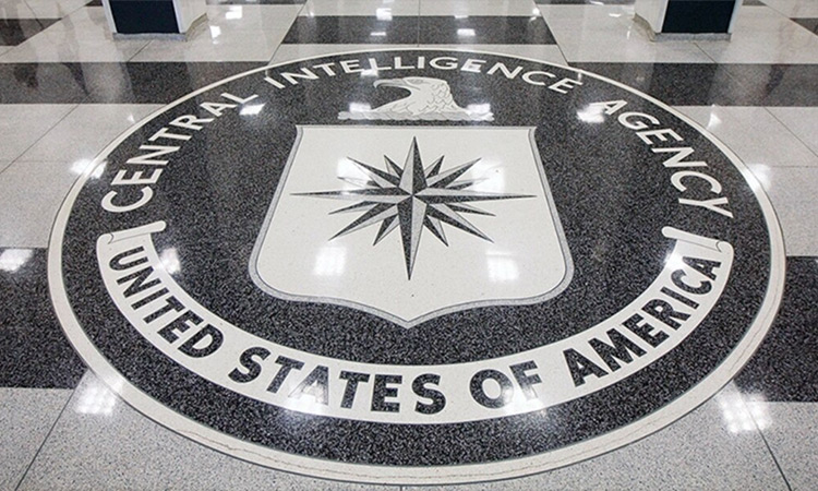 The CIA logo at the entrance of the intelligence office. (Image via Twitter)