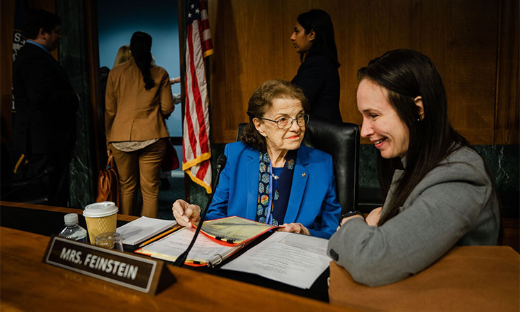 Sen. Dianne Feinstein (left), attends a Senate Judiciary Business Meeting at the Senate Dirksen Office Building on Capitol Hill, in Washington, DC.  Tribune News Service