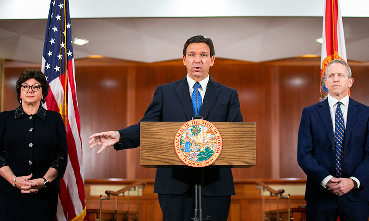 Governor Ron DeSantis speaks during a news conference in the cabinet room at the close of the 2023 Florida legislative session on May 5, 2023. Associated Press