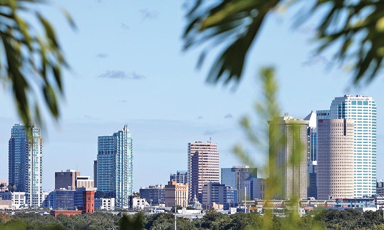 The Tampa skyline seen from Saly Mar Rooftop Bar, in Florida.    Tribune News Service