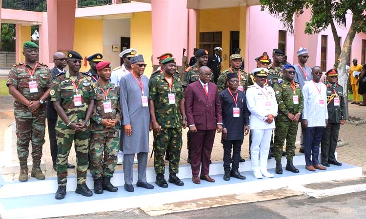 ECOWAS Committee of Chiefs of Defense staff pose for a group photo at the headquarters of the Ghana Armed Forces as they meet on the deployment of its standby force in the Republic of Niger, in Accra, Ghana. Reuters