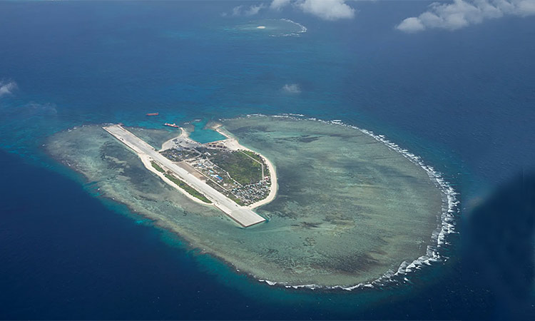 An aerial view shows the Philippine-occupied Thitu Island, locally known as Pag-asa, in the contested Spratly Islands, South China Sea.
