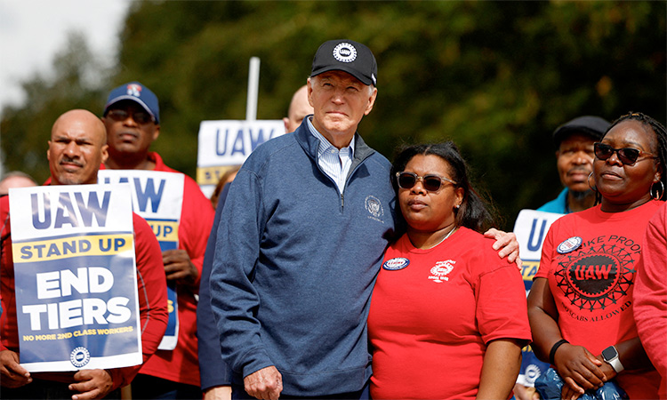 Joe Biden joins striking members of the United Auto Workers.