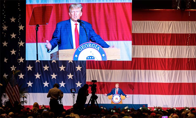 Donald Trump speaks at the Georgia GOP convention in Columbus, Georgia.