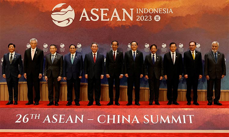 Leaders of ASEAN members pose for a family photo before the start of the ASEAN-China Summit in Jakarta, Indonesia. Reuters