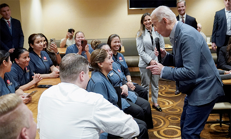 US President Joe Biden meets members of the culinary workers union in Las Vegas, Nevada. Reuters