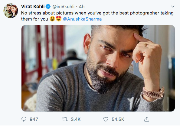 Kohli tweets his pic