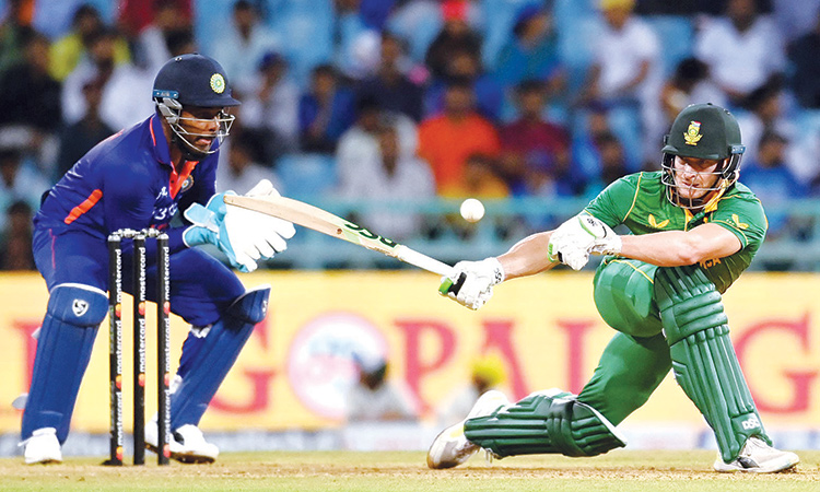 South Africa’s David Miller plays a shot against India during their first ODI match at the Ekana Cricket Stadium in Lucknow on Thursday.  Agence France-Presse