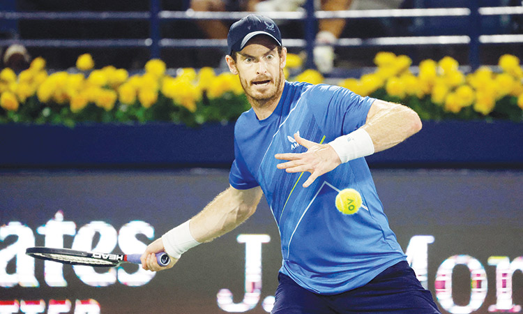 Andy Murray in action against Christopher O’Connell during their Dubai Tennis Championship.