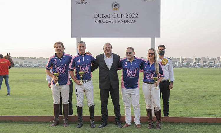 Members of the Habtoor Polo team pose for a picture after the presentation ceremony.
