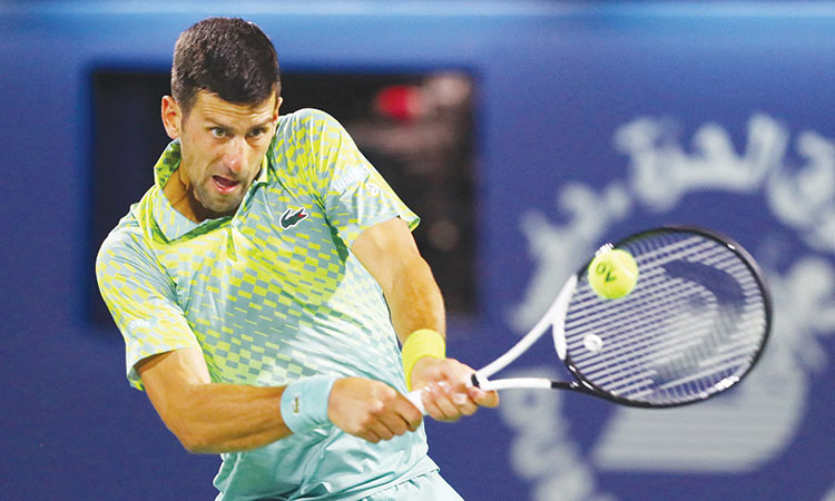 Novak Djokovic in action during his round of 32 match against Tomas Machac at the Dubai Open. Reuters