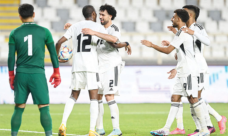 Players of the UAE celebrate after their win over Thailand in the international friendly match at the Al Nahyan Stadium in Abu Dhabi.  WAM