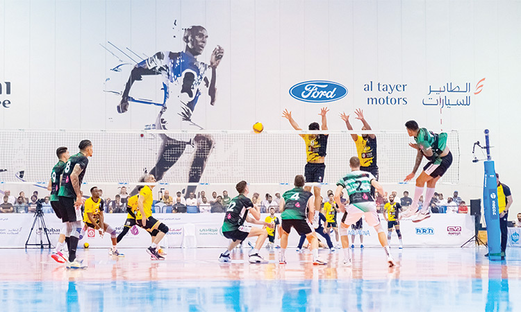 Players of Zabeel and Al Jawareh in action during their NAS Volleyball Championship match.