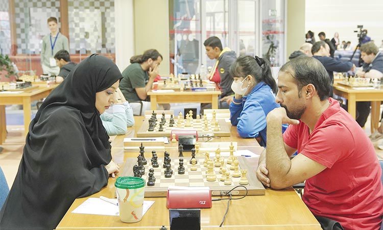 Participants in action during their sixth round encounter at the Dubai Open Chess Tournament on Thursday.