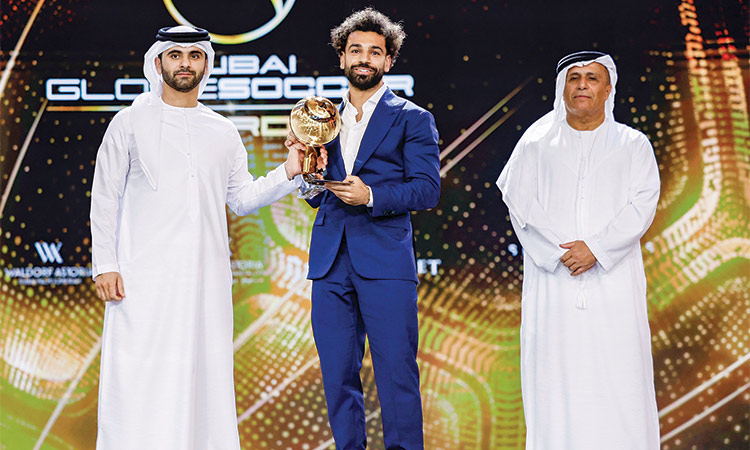 Liverpool and Egypt star Mohamed Salah won the Fan’s Player of the Year at the 2022 Dubai Globe Soccer Awards.   File