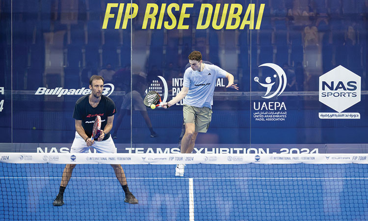 Players in action during a FIP Rise Dubai Championship match at the Nad Al Sheba Sports Complex.