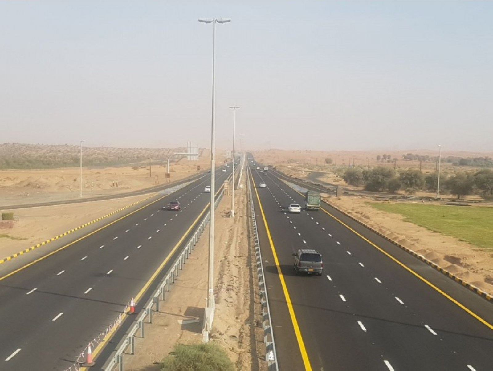 Cars are seen on Maliha Road on the outskirts of Sharjah. 