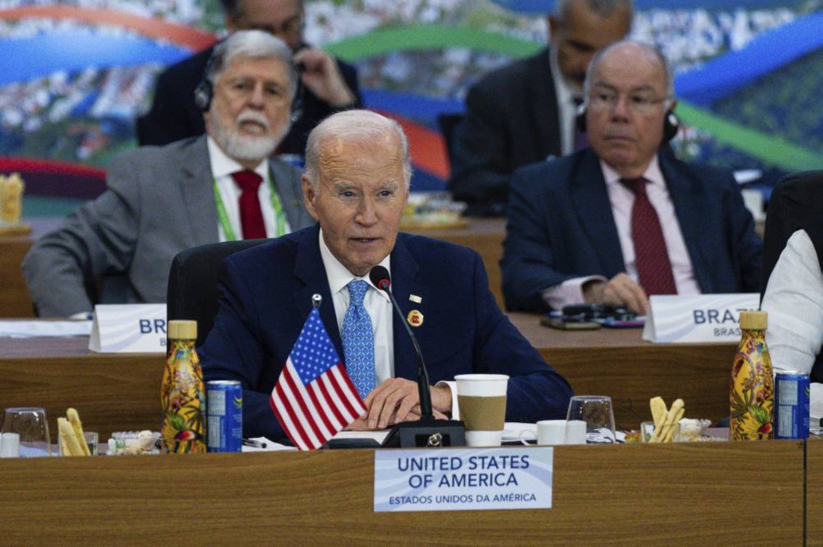 President Joe Biden speaks as other G20 leaders listen during the G20 Summit at the Museum of Modern Art in Rio de Janeiro. File/Associated Press