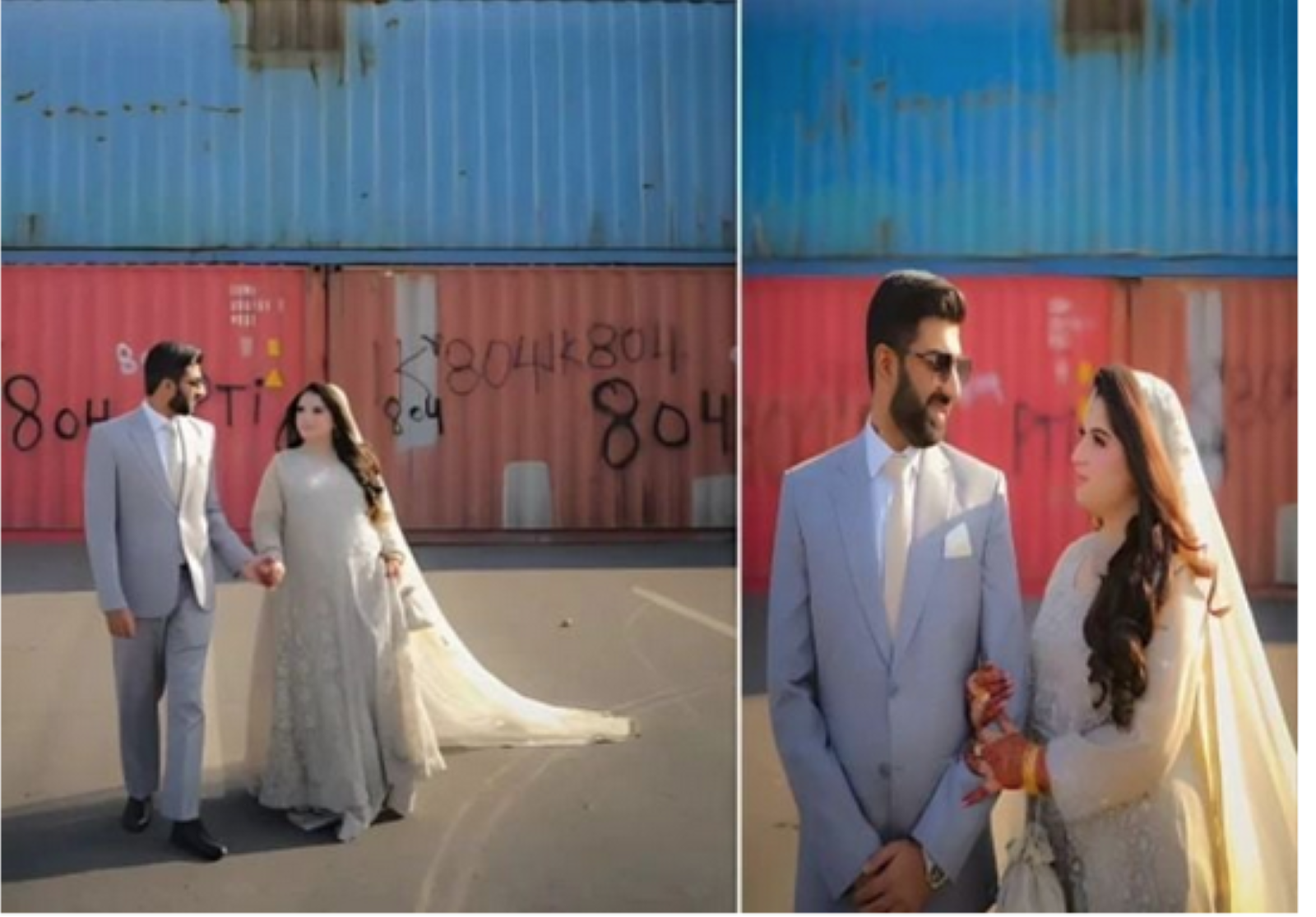 Islamabad couple captures their wedding photoshoot in front of containers amid PTI protest