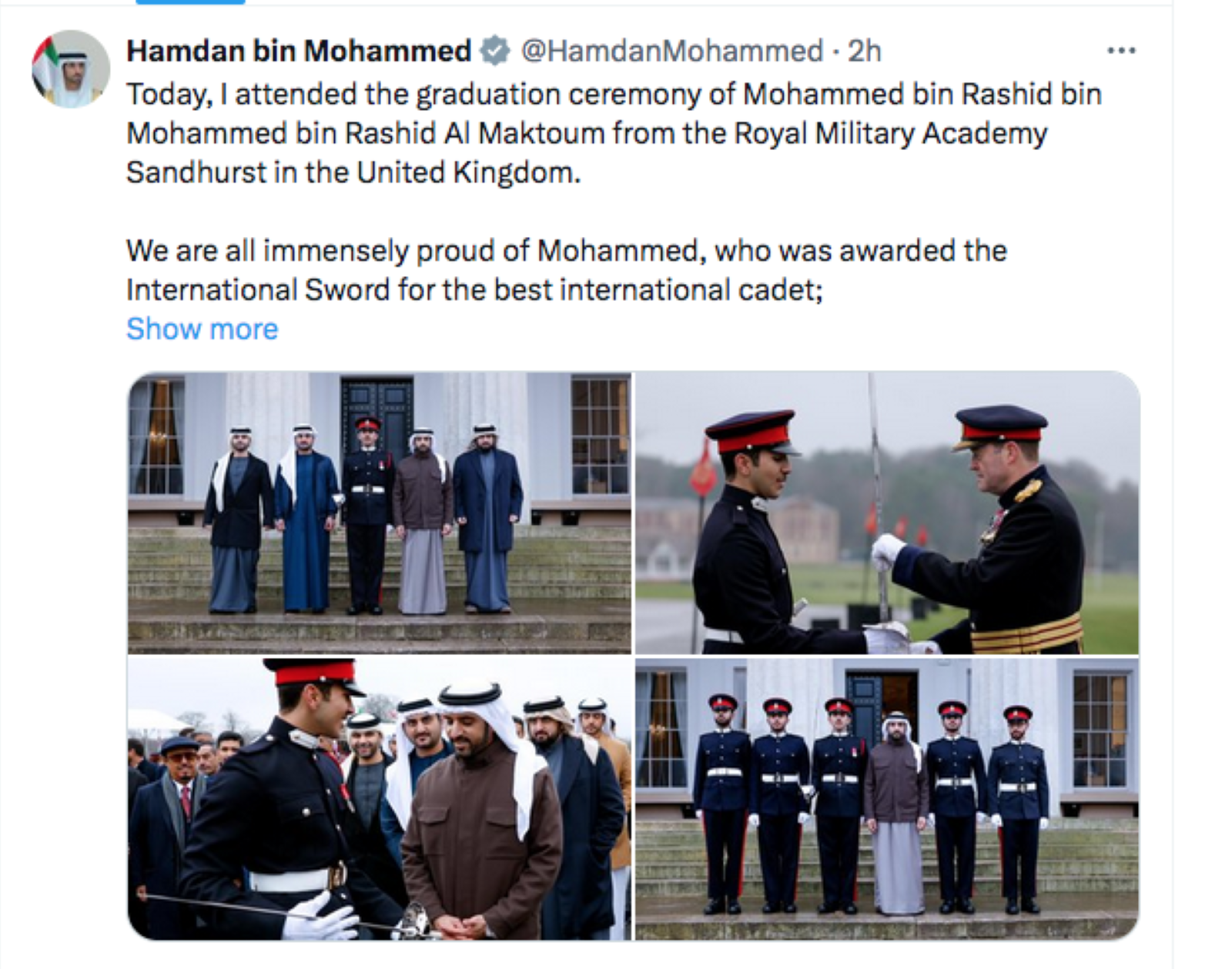 Sheikh Mohammed's grandson graduates from Royal Military Academy; Sheikh Hamdan praises his remarkable achievement