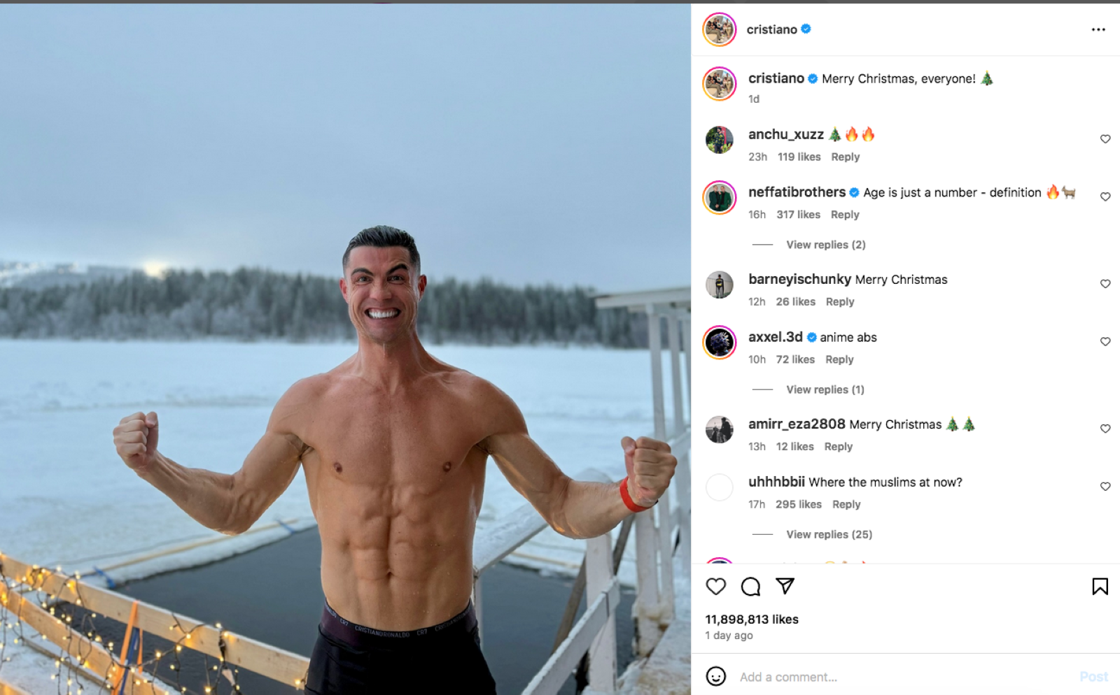 Soccer star Ronaldo takes dip in freezing -20˚C water in Finland