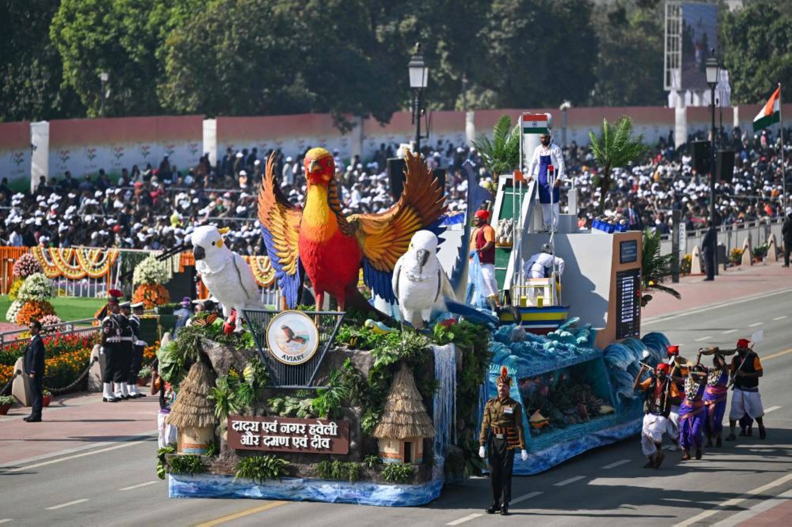 Tableau from union territories Dadra and Nagar Haveli and Daman and Diu take part in the 76th Republic Day parade in New Delhi. AFP