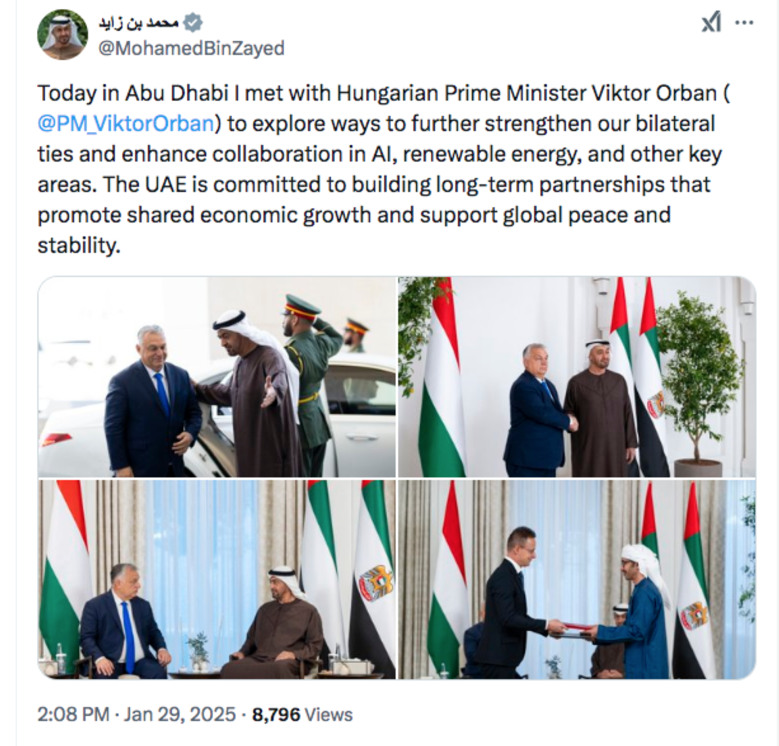 UAE President, Hungarian PM discuss ways to boost relations