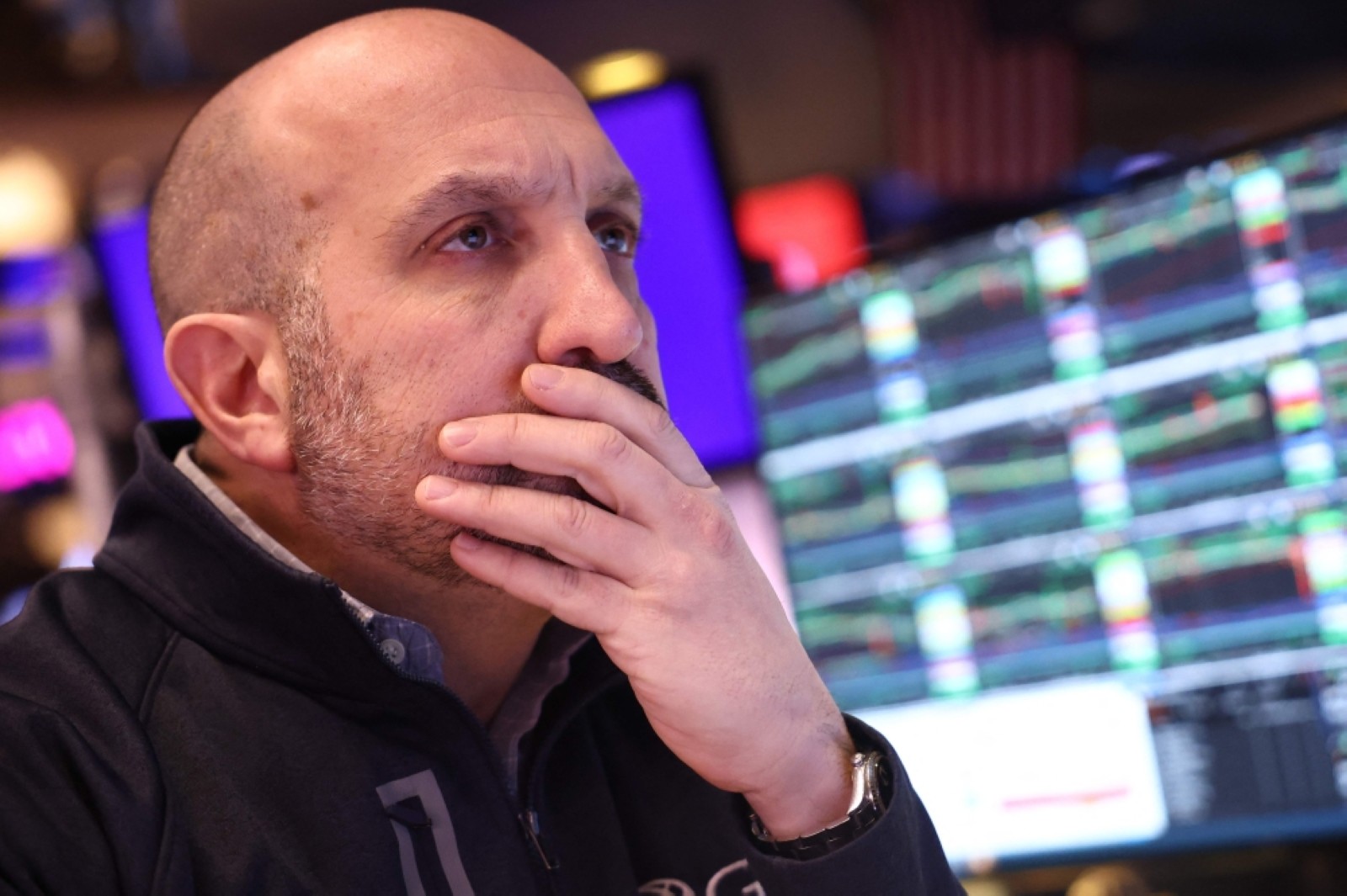 A trader reacts on the floor of the New York Stock Exchange in New York on Wednesday.  Agence France-Presse