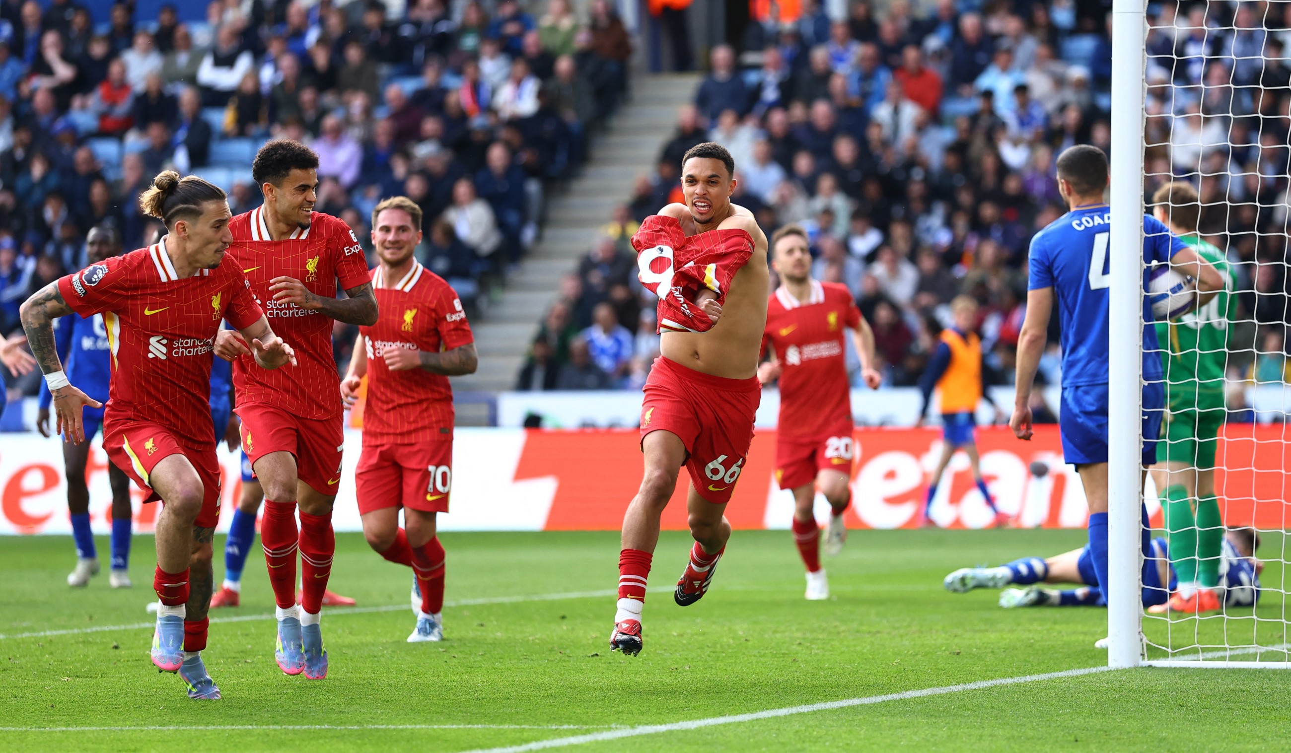 Alexander-Arnold fires Liverpool to brink of title, Leicester relegated
