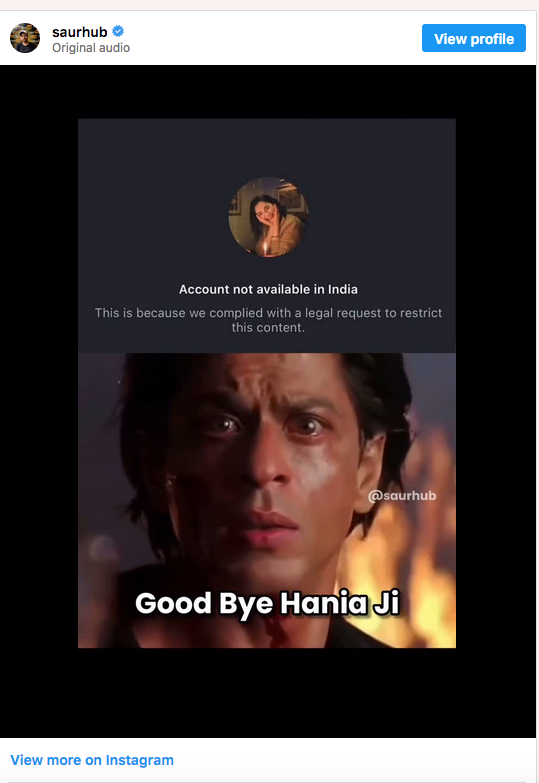 Pakistani film stars Hania and Mahira's Instagram accounts blocked in India