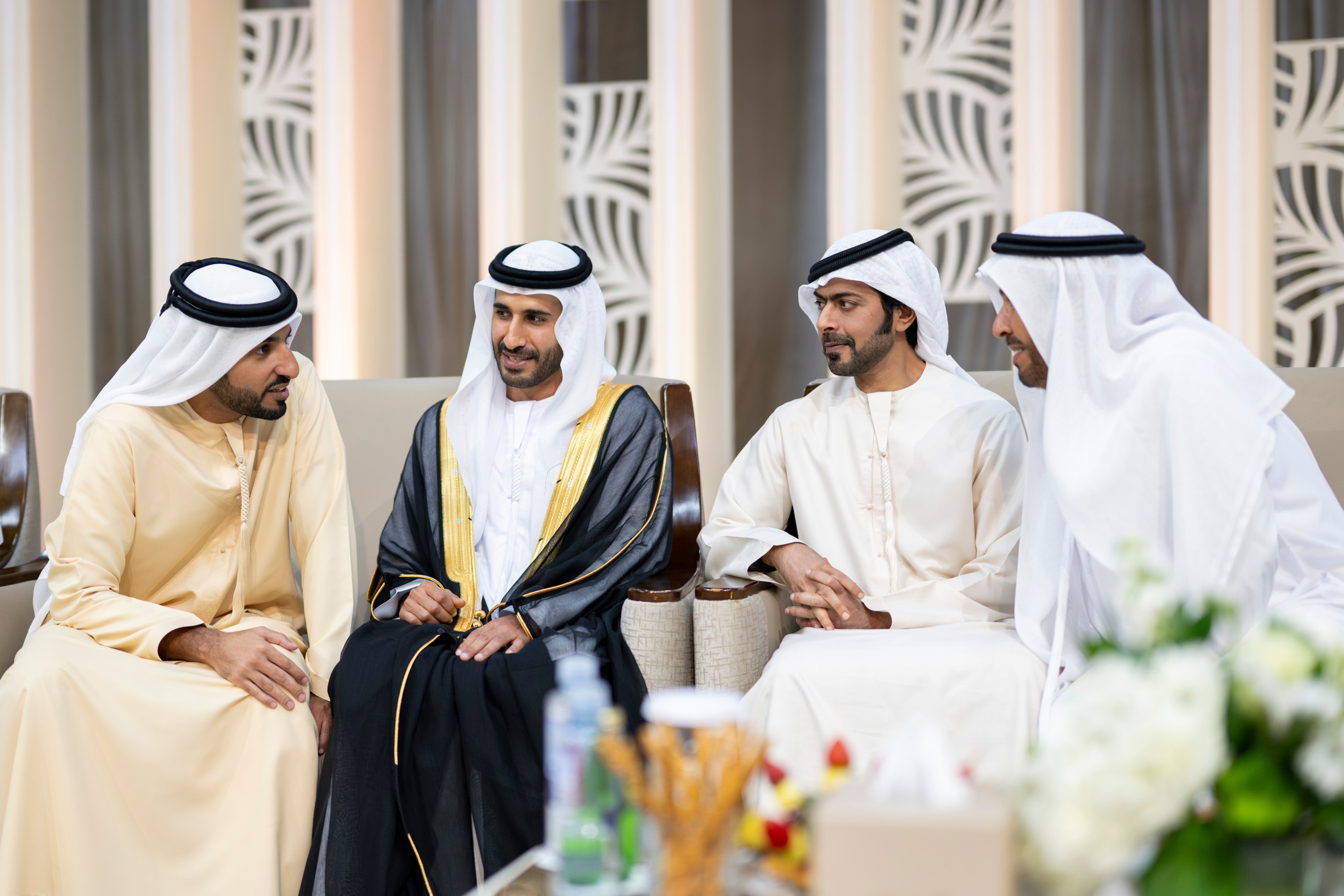 Nahyan Bin Mubarak, Khalifa Bin Tahnoon, Rashid Bin Humaid attend Mohammed Rashid Omran Bin Taryam's wedding reception in Sharjah